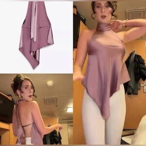 Zara Mauve Satin Halter Handkerchief Top
